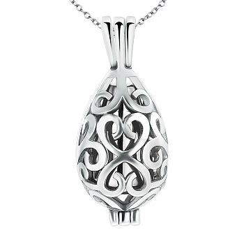 Hollow Teardrop Urn Ashes Pendant Necklace, 316L Stainless Steel Pet Memorial Jewelry for Men Women, Silver, 21.26 inch(54cm)