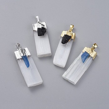 Natural Calcite Big Pendants, with Natural Gemstone and Brass Findings, Rectangle, Mixed Color, 50~75x15~20x8~11mm, Hole: 7.5x5mm