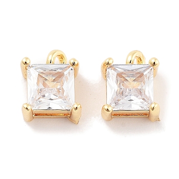 Brass with Clear Cubic Zirconia Charms, Square Charms, Real 18K Gold Plated, 7.5~8x6x4.5mm, Hole: 1.4mm
