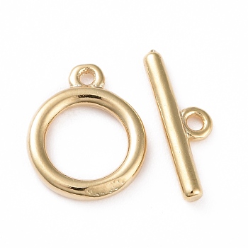 Eco-friendly Brass Toggle Clasps, Cadmium Free & Lead Free, Long-Lasting Plated, Ring, Real 24K Gold Plated, Ring: 12x10x1.5mm, Bar: 4x13.5x1.5mm, Hole: 1.2mm