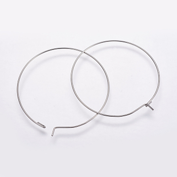 316 Surgical Stainless Steel Hoop Earrings Findings, Wine Glass Charms Findings, Stainless Steel Color, 21 Gauge, 40x0.7mm, Inner Diameter: 39mm