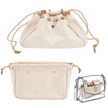 Canvas Drawstring Cosmetic Pouches, Portable Travel Makeup Organizer Bags, Rectangle, Antique White, 19.6x31.5x1.5cm