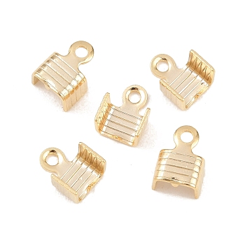Brass Folding Crimp Ends, Fold Over Crimp Cord Ends, Cadmium Free & Lead Free, Real 24K Gold Plated, 7.5x5.5x4.5mm, Hole: 1.4mm, Inner Diameter: 4.5mm
