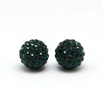 Polymer Clay Rhinestone Beads, Pave Disco Ball Beads, Grade A, Round, PP6, Emerald, PP6(1.3~1.35mm), 4mm, Hole: 1mm