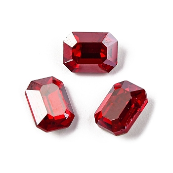 Glass Rhinestone Cabochons, Flat Back & Back Plated, Faceted, Rectangle, Light Siam, 8x6x3.5mm