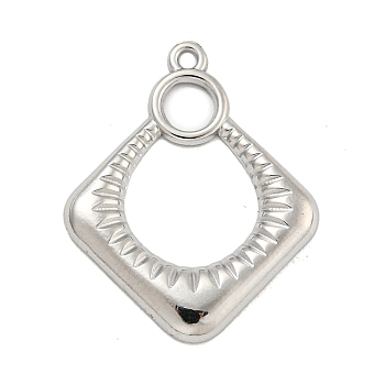 304 Stainless Steel Pendants, Rhombus Charm, Stainless Steel Color, 24.5x19.5x2mm, Hole: 1.2mm