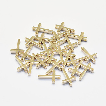 Long-Lasting Plated Brass Charms, Real 18K Gold Plated, Nickel Free, Cross, 13x8.5x2.5mm, Hole: 1mm
