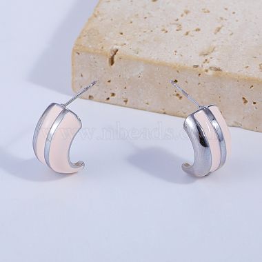 Pink C-shaped Brass Stud Earrings(QG1885)-2