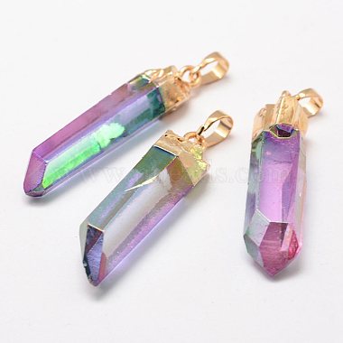 Golden Colorful Bullet Quartz Crystal Pendants