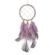 Natural Amethyst Woven Net/Web with Feather Wall Hanging Decoration(HJEW-JM01222-01)-1