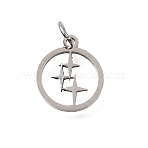304 Stainless Steel Charms, Round with Star Charms, Stainless Steel Color, 14x12x1mm, Hole: 3.5mm(SA-CBA4CE0-13P)