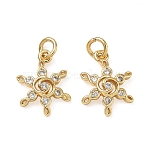 Brass Micro Pave Cubic Zirconia Charms, Sun Charms, Mirror Polished Finish, Real 18K Gold Plated, Clear, 12x9x2mm, Hole: 2mm(CU-CBAF0F8-17A-G)
