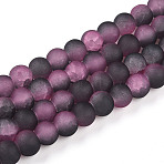 Crackle Glass Beads, Round, Two Tone, Frosted, Hot Pink, 6~6.5x5~5.5mm, Hole: 1mm(X1-GLAA-N009-6mm-09)