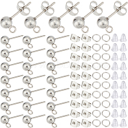 150Pcs 202 Stainless Steel Ball Stud Earring Findings, with 304 Stainless Steel Pins and Vertical Loop, 150Pcs Jump Rings, 300Pcs Ear Nuts, Stainless Steel Color, 16mm, Hole: 1.6mm, Pin: 0.7mm(STAS-SP0001-52C-P)