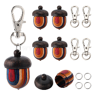 DIY Keychain Making Kit, Including Wooden Acorn Box Pendants, Alloy Swivel Clasps, 304 Stainless Steel Jump Rings, Colorful, 20Pcs/bag(DIY-SC0023-89)