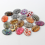 Leopard Print Theme Ornaments Decorations Glass Oval Flatback Cabochons, Mixed Color, 25x18x6mm(GGLA-A003-18x25-GG)