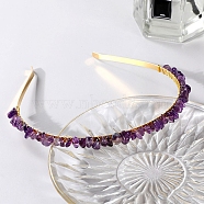 Wire Wrapped Natural Amethyst Chip Hair Bands, with Metal Hoop, for Women Girls, 140x120x25mm(PW-WG27230-10)