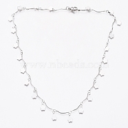 304 Stainless Steel Flower Charm Necklaces, Bar Link Chain Necklaces, with Lobster Claw Clasps, Stainless Steel Color, 17.5 inch(44.5cm)(NJEW-G336-07P)