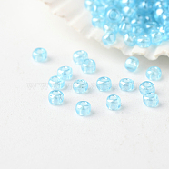 12/0 Grade A Round Glass Seed Beads, Transparent Colours Lustered, Light Sky Blue, 2x1.5mm, Hole: 0.5mm, about 45000pcs/pound(SEED-A022-F12-517)