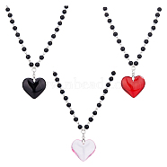 3Pcs 3 Colors Glass Heart Pendant Necklaces Set with Plastic Beaded Chains, Alloy Necklaces for Women, Mixed Color, 18.03 inch(45.8cm), 1Pc/color(NJEW-FI0001-40)