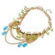 Zinc Alloy Bib Statement Necklaces, with Glass, Golden, 16.5 inch(42cm)(NJEW-BB34145)