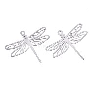 201 Stainless Steel Filigree Pendants, Etched Metal Embellishments, Dragonfly, Stainless Steel Color, 29x34.5x0.2mm, Hole: 1.8mm(STAS-S118-016P)