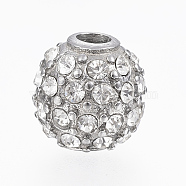 304 Stainless Steel Rhinestone Beads, Round, Stainless Steel Color, 10mm, Hole: 3mm(STAS-A033-031P)
