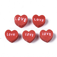 Handmade Polymer Clay Beads, Heart with Word Love, FireBrick, 8~8.5x9~9.5x4.5mm, Hole: 1.8mm(X-CLAY-N008-032D)