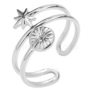 Vintage Titanium Steel Sun Star Wrap Open Cuff Ring for Women Men, Couple Rings, Stainless Steel Color(RK7916-1)