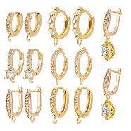 12Pcs 6 Style Brass Micro Pave Clear Cubic Zirconia Hoop Earring Findings, with Horizontal Loop, Real 18K Gold Plated, 15~17.5x2.5~15x2~13.5mm, Hole: 1~2.5mm, Pin: 0.6~1mm, 2pcs/style(ZIRC-AR0001-29)