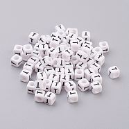 Pandahall 50g Opaque Acrylic Horizontal Hole Letter Beads, Cube, Letter T, 6x6x6mm, Hole: 3.2mm(SACR-TA0001-19Q)