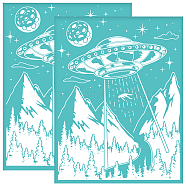 Self-Adhesive Silk Screen Printing Stencil, for Painting on Wood, DIY Decoration T-Shirt Fabric, Turquoise, Spaceship, 280x220mm(DIY-WH0338-185)