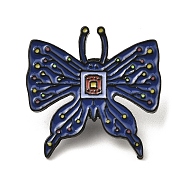 Black Alloy Brooches, Butterfly Enamel Pins for Women, Dark Blue, 29x29x2mm(JEWB-Z015-01L-EB)