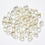 Transparent Spray Painted Glass Charms, AB Color Plated, Teardrop, Champagne Yellow, 9x6x6mm, Hole: 1mm(X-GLAA-R211-03-D03)