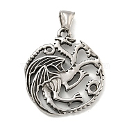 316 Surgical Stainless Steel Pendants, Flying Dragon Charm, Antique Silver, 37.5x33x5mm, Hole: 4x9mm(STAS-E212-72AS)