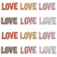 12Pcs 6 Colors Valentine's Day Theme Word LOVE Hotfix Rhinestone, Costume Accessories, Sewing Craft Decoration, Mixed Color, 40x85x2.5mm, 2pcs/color(PATC-FG0001-69)