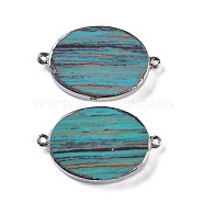 Synthetic Picture Jasper Dyed Connector Charms, Oval Links with Brass Findings, Dark Cyan, Platinum, 43x25x7mm, Hole: 2mm(KK-F868-19P-01)