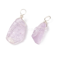 Rough Raw Natural Amethyst Pendants, with Silver Tone Copper Wire Wrapped, Nuggets Charm, 18~33x7~20x5~9mm, Hole: 3.5~4mm(PALLOY-JF01785-02)