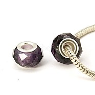 Handmade Glass European Beads, Large Hole Beads, Silver Color Brass Core, Dark Violet, 14x8mm, Hole: 5mm(GPDL25Y-07)