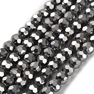 Electroplate Glass Bead Strands, Faceted(32 Facets), Round, Silver Plated, 6x5mm, Hole: 1mm, about 100pcs/strand, 21 inch(EGLA-R042-6mm-06)