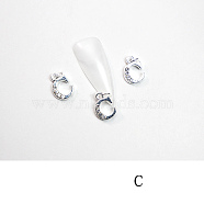 Alloy Rhinestone Cabochons, Nail Art Decoration Accessories, with Jump Ring, Letter, Platinum, Letter.C, 11~14x5~12mm(MRMJ-T056-93P-C)