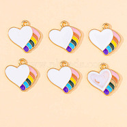 Alloy Enamel Pendants, Heart with Rainbow Charm, Golden, White, 18x18mm(RABO-PW0001-062A)