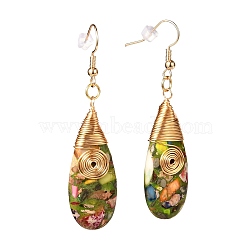Natural Imperial Jasper Dangle Earrings for Girl Women, Brass Earring, Golden, 60mm, Pin: 0.6mm(EJEW-JE04656)