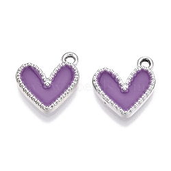 Rack Plating Alloy Enamel Charms, Heart Charm, Platinum, Medium Purple, 14.5x13x2mm, Hole: 1.6mm(ENAM-N056-343P-B)