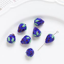 Lampwork Beads, 3D Strawberry, Blue, 15x11mm(INS-PW0001-03G-1)