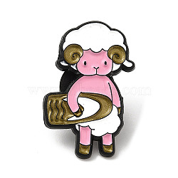 Happy Sheep Enamel Pins, Black Alloy Brooch for Men Women, White, 26.5x18x1.3mm(JEWB-M031-02C)