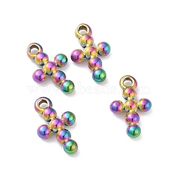 Ion Plating(IP) 304 Stainless Steel Charms, Cross, Rainbow Color, 12.5x7.5x2mm, Hole: 1.2mm(STAS-D185-01M)