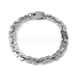 Non-Tarnish 304 Stainless Steel Oval & Rectangle Link Chain Bracelet for Men Women, Stainless Steel Color, 8-3/8 inch(21.2cm)(BJEW-G669-24P)