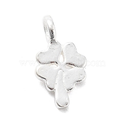 925 Sterling Silver Charms, Heart Clover, Silver Color Plated, Clover, 12x7x1mm, Hole: 1.8mm(STER-S009-01B-S)