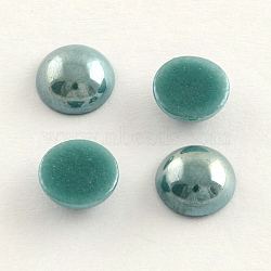 Pearlized Plated Opaque Glass Cabochons, Half Round/Dome, Dark Cyan, 5.5x3mm(PORC-S801-6mm-22)